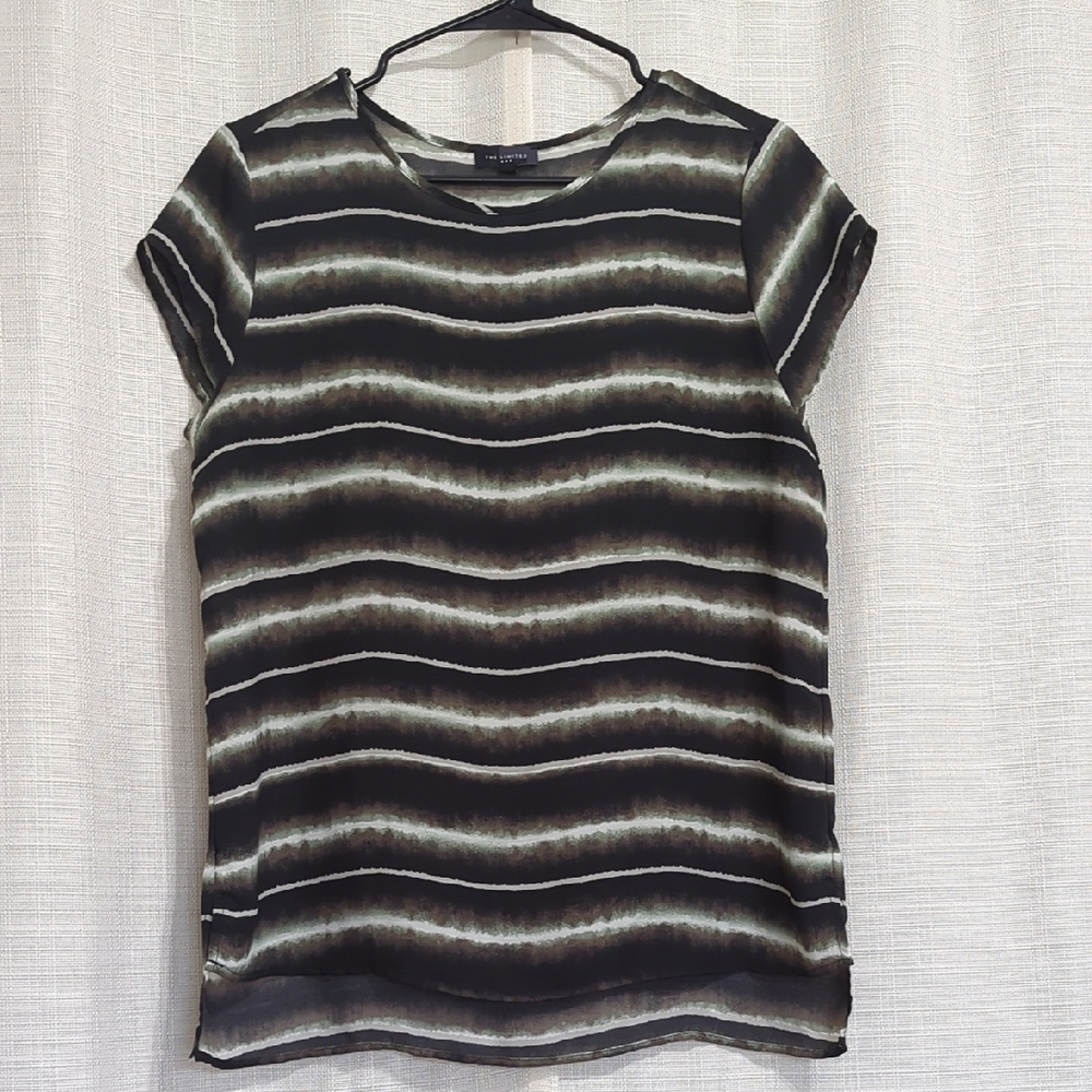 The Limited Black and Olive Striped Short-Sleeve Blouse